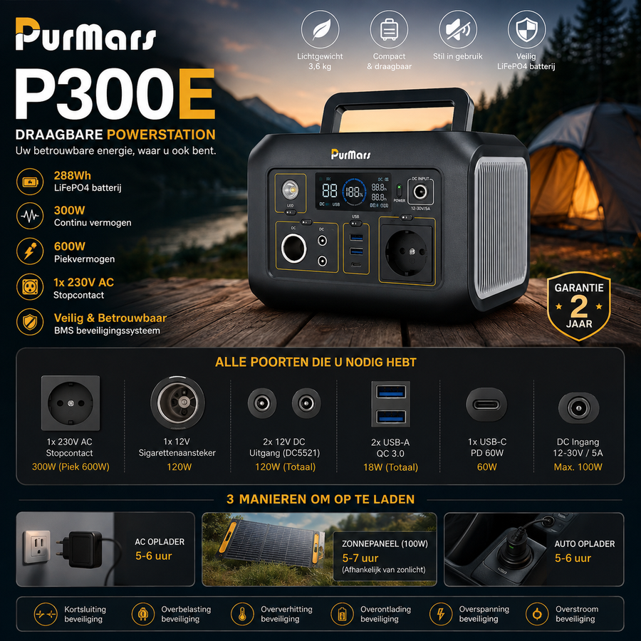 Purmars P300E Portable Power Station – 300W | 288Wh